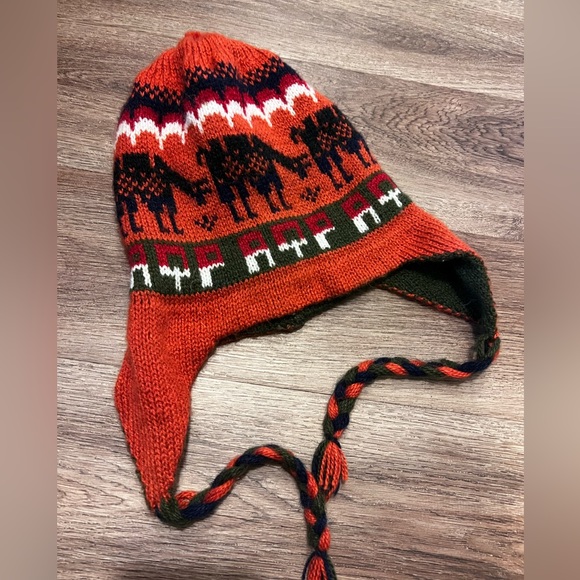 Reversible Southwestern Peruvian Alpaca Wool Knit Pom Earflap Winter Beanie-OS - Picture 4 of 4
